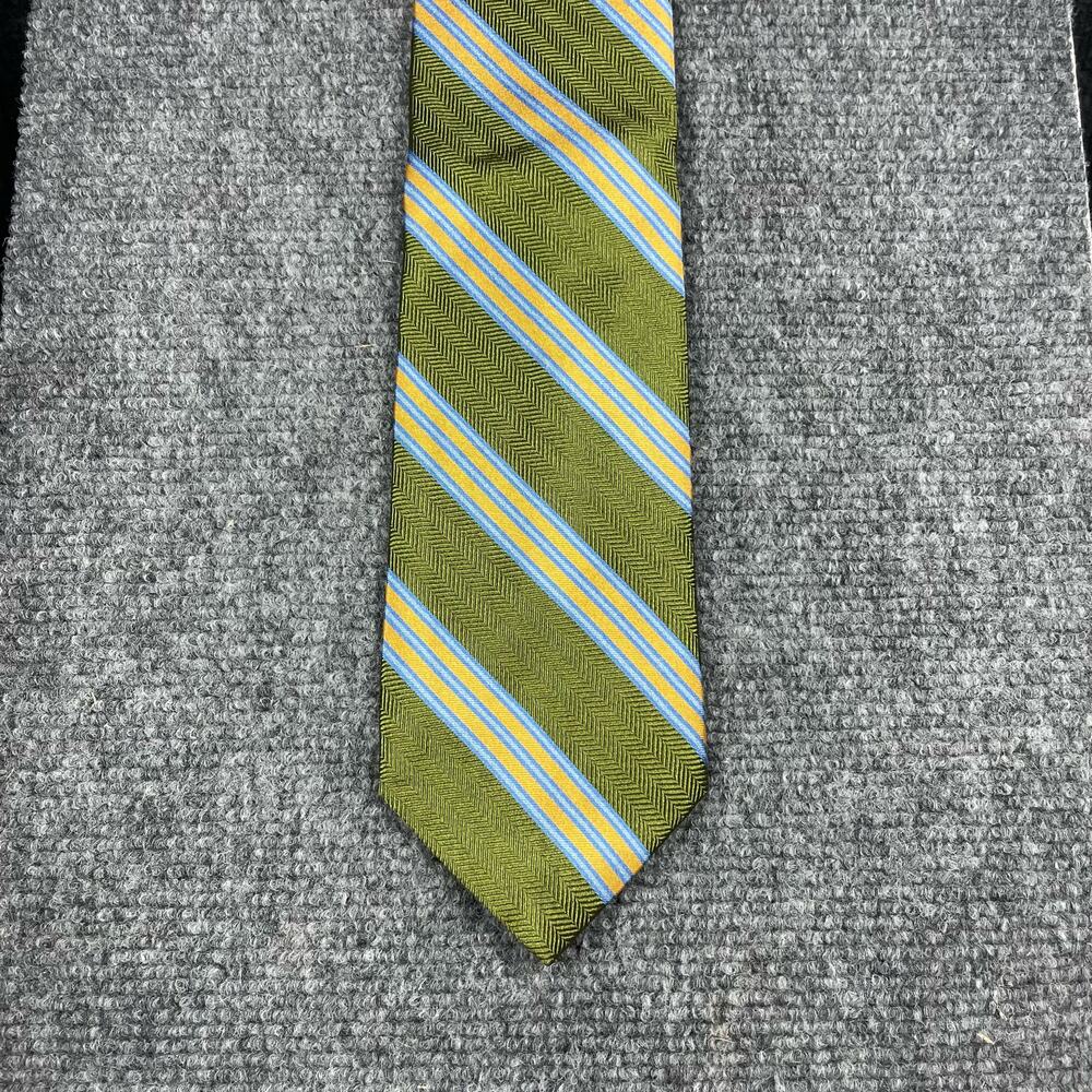 Brooks Brothers Makers REPP Tie Green/Blue/Yellow Stripe 3 1/4"X 58 3/4" Silk